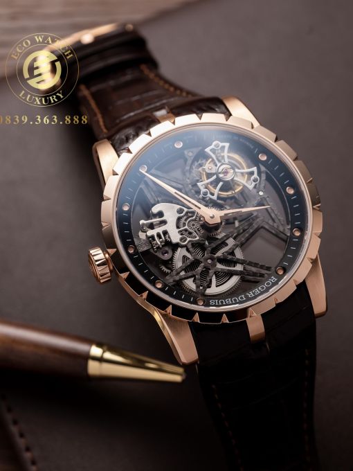 Đồng Hồ: Roger Dubuis Excalibur Skeleton Fly Tourbillon 44mm Rep 1:1 Vỏ Mạ Vàng