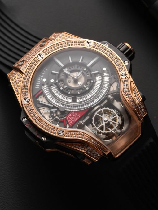 Đồng Hồ: Hublot BigBang MP-09 Tourbillon Bi-Axis 909.NX.1120.RX Gold Vỏ Đính Đá Rep 1:1