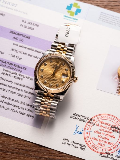 Đồng Hồ: Rolex Datejust 36mm 126233 Bọc Vàng Mặt Số Vân Xếp Lớp