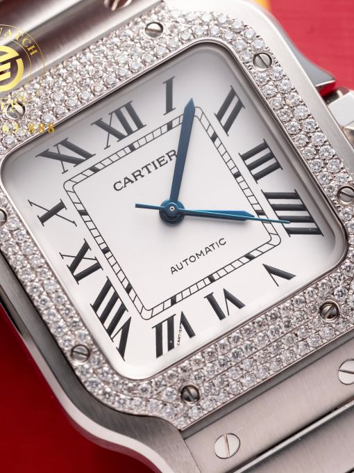 Đồng Hồ: Cartier Santos De WSSA0030 Chế tác Viền Kim cương Tự Nhiên Replica BV factory