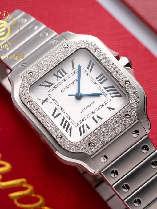 Đồng Hồ: Cartier Santos De WSSA0030 Chế tác Viền Kim cương Tự Nhiên Replica BV factory