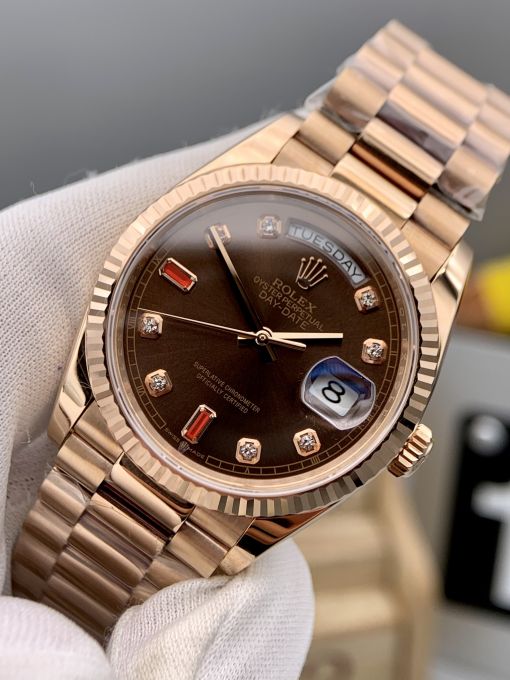 Đồng Hồ Rolex Day-date 36mm Vàng Hồng 18k Máy Cơ Thụy SĨ ETA 2836 Replica 1:1  