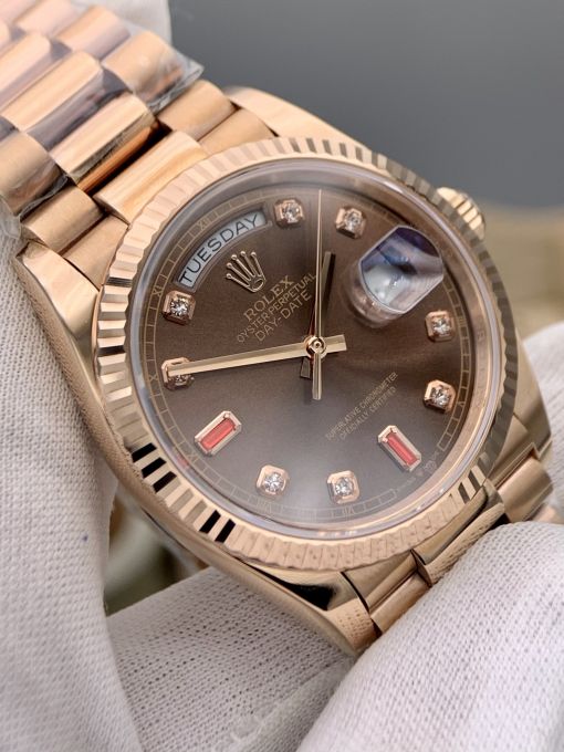 Đồng Hồ Rolex Day-date 36mm Vàng Hồng 18k Máy Cơ Thụy SĨ ETA 2836 Replica 1:1  