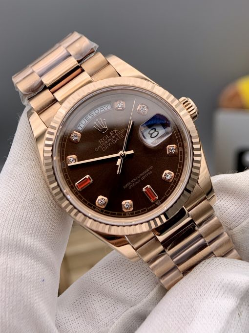 Đồng Hồ Rolex Day-date 36mm Vàng Hồng 18k Máy Cơ Thụy SĨ ETA 2836 Replica 1:1  