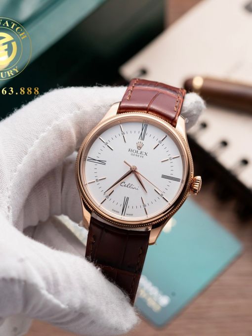 Đồng Hồ: Rolex Cellini 39mm Mặt Trắng Vỏ Mạ Vàng Hồng Rep 1:1