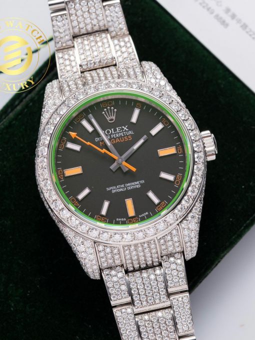 Đồng Hồ Rolex Migauss 41mm Độ Full Vỏ Moissanite Hong Kong Rep 1:1