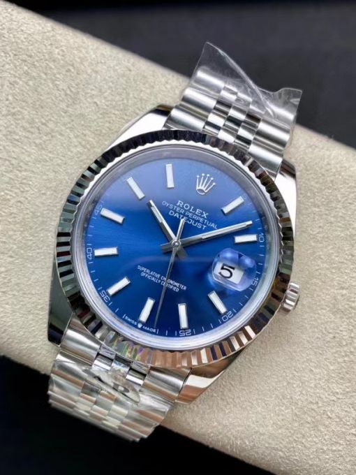 Đồng Hồ Rolex Datejust 126334 41mm Vỏ Trắng Mặt Số Xanh Blue Cọc Dạ Quang Rep 1:1