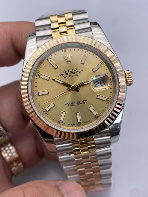 Đồng Hồ Rolex Datejust Domi Gold  41mm NOOB Bọc Vàng Thật  Replica 1:1 Caliber 3235 Thụy Sĩ 