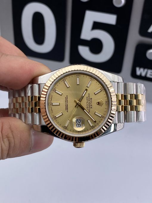 Đồng Hồ Rolex Datejust Domi Gold  41mm NOOB Bọc Vàng Thật  Replica 1:1 Caliber 3235 Thụy Sĩ 