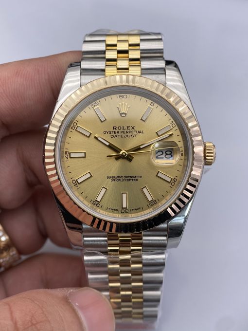 Đồng Hồ Rolex Datejust Domi Gold  41mm NOOB Bọc Vàng Thật  Replica 1:1 Caliber 3235 Thụy Sĩ 