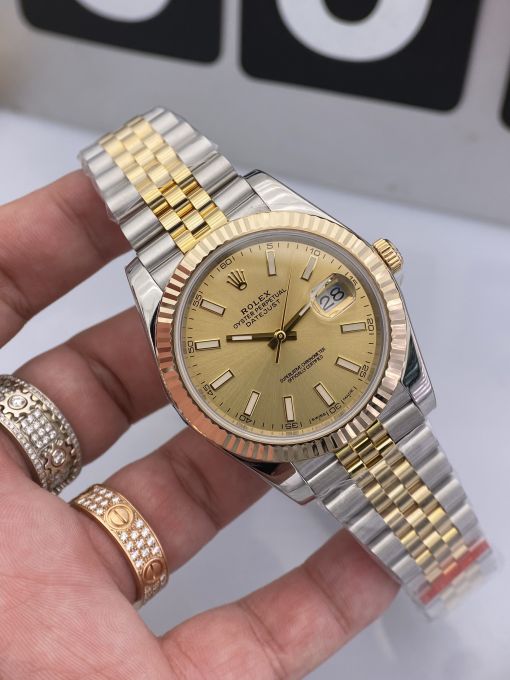 Đồng Hồ Rolex Datejust Domi Gold  41mm NOOB Bọc Vàng Thật  Replica 1:1 Caliber 3235 Thụy Sĩ 