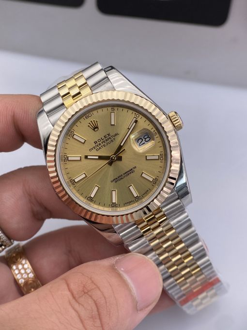 Đồng Hồ Rolex Datejust Domi Gold  41mm NOOB Bọc Vàng Thật  Replica 1:1 Caliber 3235 Thụy Sĩ 