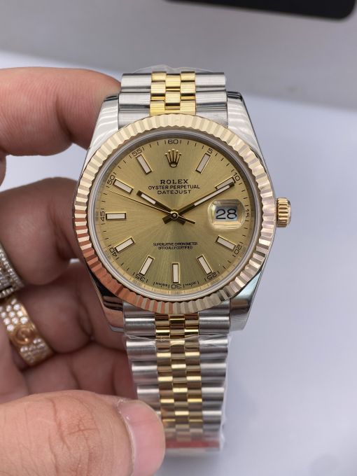 Đồng Hồ Rolex Datejust Domi Gold  41mm NOOB Bọc Vàng Thật  Replica 1:1 Caliber 3235 Thụy Sĩ 