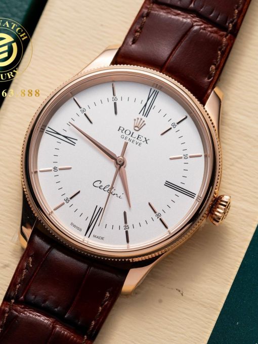 Đồng Hồ: Rolex Cellini 39mm Mặt Trắng Vỏ Mạ Vàng Hồng Rep 1:1