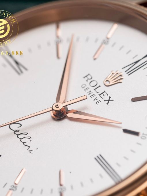 Đồng Hồ: Rolex Cellini 39mm Mặt Trắng Vỏ Mạ Vàng Hồng Rep 1:1