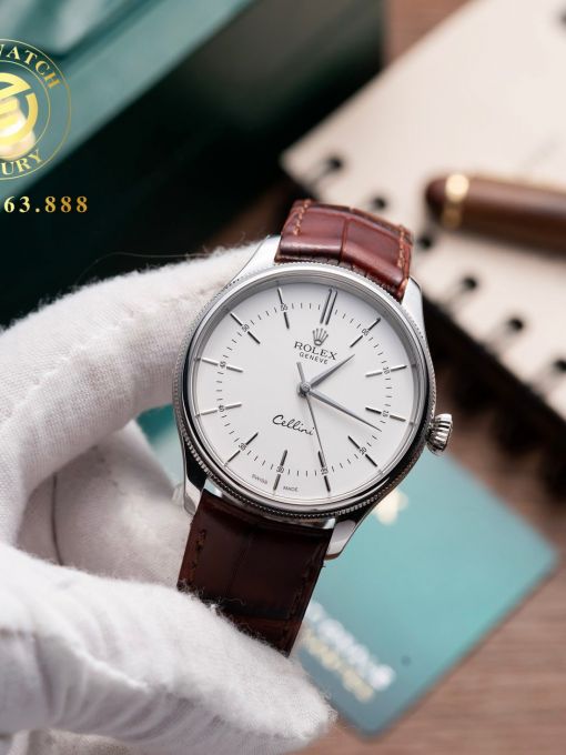 Đồng Hồ: Rolex Cellini 39mm Mặt Trắng Vỏ Trắng Rep Like Auth