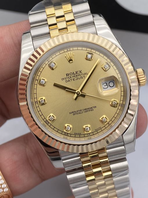 Đồng Hồ Rolex Datejust Domi Gold Dial  41mm NOOB Bọc Vàng Thật  Replica 1:1 Caliber 3235 Thụy Sĩ 