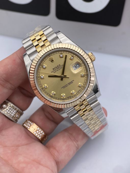 Đồng Hồ Rolex Datejust Domi Gold Dial  41mm NOOB Bọc Vàng Thật  Replica 1:1 Caliber 3235 Thụy Sĩ 