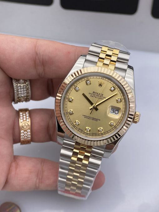 Đồng Hồ Rolex Datejust Domi Gold Dial  41mm NOOB Bọc Vàng Thật  Replica 1:1 Caliber 3235 Thụy Sĩ 