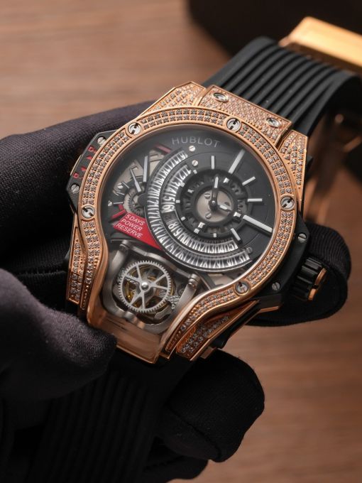 Đồng Hồ: Hublot BigBang MP-09 Tourbillon Bi-Axis 909.NX.1120.RX Gold Vỏ Đính Đá Rep 1:1