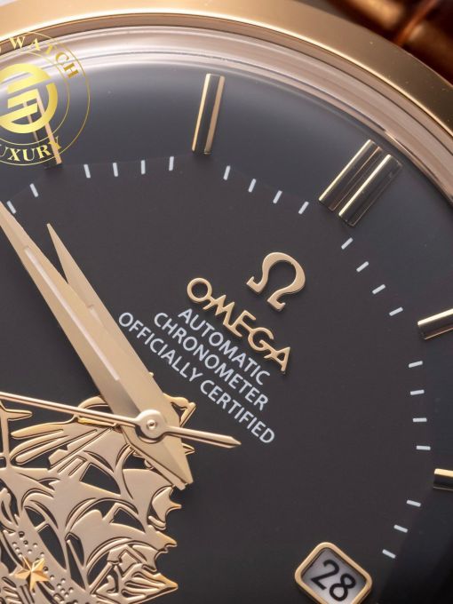 Đồng Hồ Omega Thuận Buồm Xuôi Gió Mạ Vàng Mặt Số Đen 39mm Rep 1:1