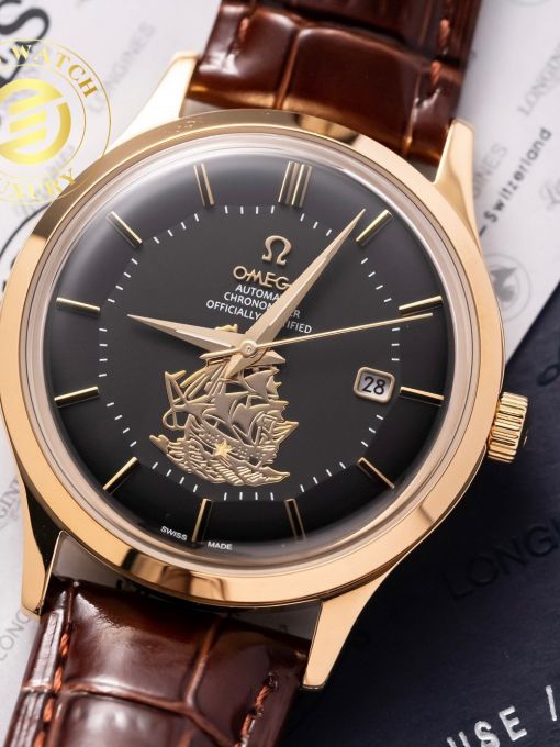 Đồng Hồ Omega Thuận Buồm Xuôi Gió Mạ Vàng Mặt Số Đen 39mm Rep 1:1