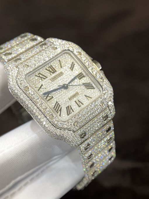 Đồng hồ CARTIER SANTOS DIAMOND CHẾ TÁC ĐÍNH FULL KIM CƯƠNG MOISANITE 35MM Rep 1:1