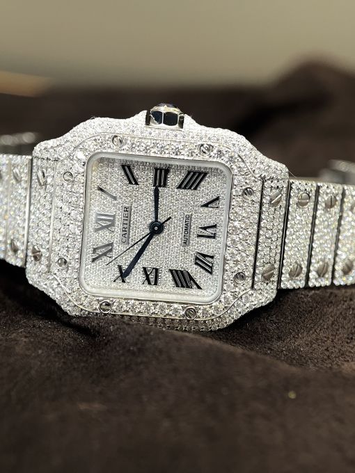 Đồng hồ CARTIER SANTOS DIAMOND CHẾ TÁC ĐÍNH FULL KIM CƯƠNG MOISANITE 35MM Rep 1:1