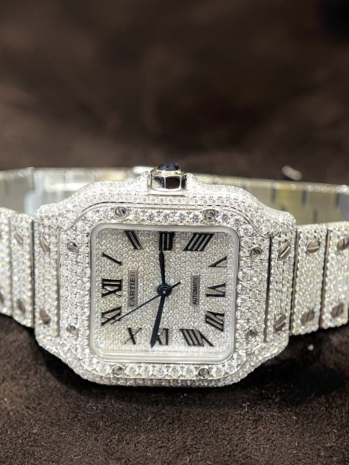 Đồng hồ CARTIER SANTOS DIAMOND CHẾ TÁC ĐÍNH FULL KIM CƯƠNG MOISANITE 35MM Rep 1:1