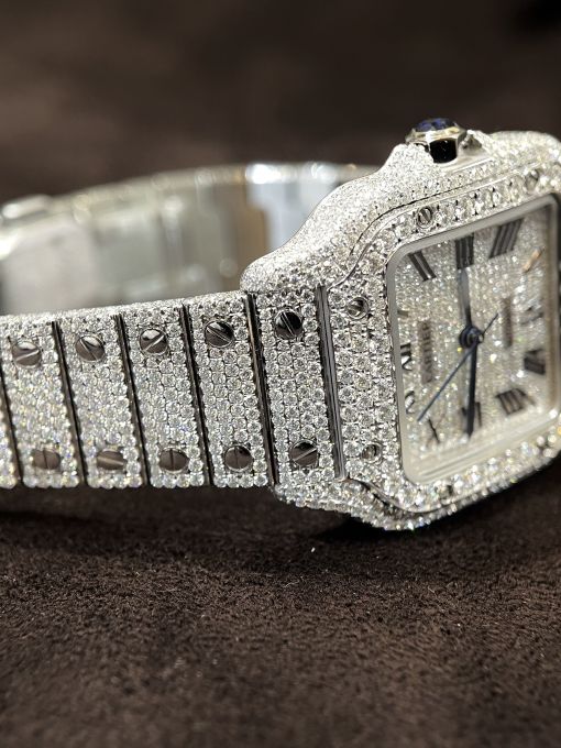 Đồng hồ CARTIER SANTOS DIAMOND CHẾ TÁC ĐÍNH FULL KIM CƯƠNG MOISANITE 35MM Rep 1:1