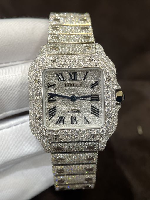 Đồng hồ CARTIER SANTOS DIAMOND CHẾ TÁC ĐÍNH FULL KIM CƯƠNG MOISANITE 35MM Rep 1:1