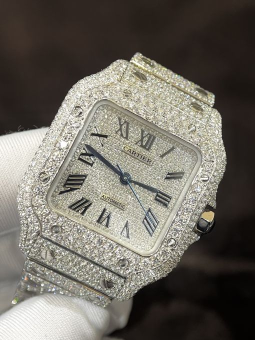 Đồng hồ CARTIER SANTOS DIAMOND CHẾ TÁC ĐÍNH FULL KIM CƯƠNG MOISANITE 35MM Rep 1:1