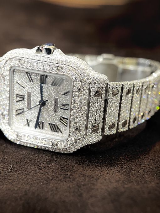 Đồng hồ CARTIER SANTOS DIAMOND CHẾ TÁC ĐÍNH FULL KIM CƯƠNG MOISANITE 35MM Rep 1:1