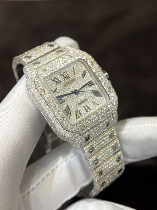 Đồng hồ CARTIER SANTOS DIAMOND CHẾ TÁC ĐÍNH FULL KIM CƯƠNG MOISANITE 35MM Rep 1:1