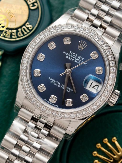 Đồng hồ Rolex Datejust Nữ 31mm Mặt Số Xanh Viền Đá Rep 1:1