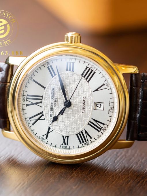 Đồng Hồ: Frederique Constant FC-303M4P5 38mm Vỏ Vàng Mặt Trắng Cọc Số La Mã Đen Rep 1:1