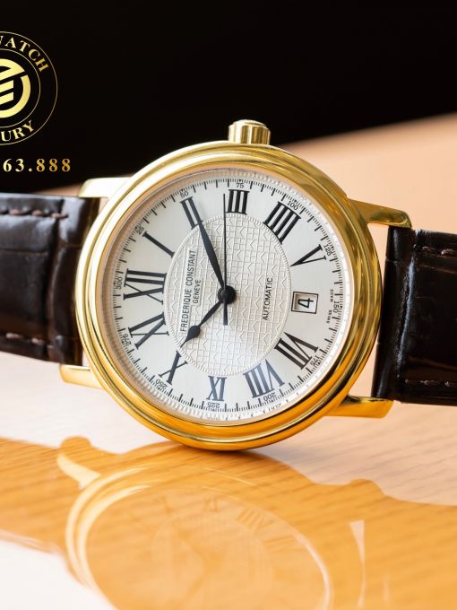 Đồng Hồ: Frederique Constant FC-303M4P5 38mm Vỏ Vàng Mặt Trắng Cọc Số La Mã Đen Rep 1:1