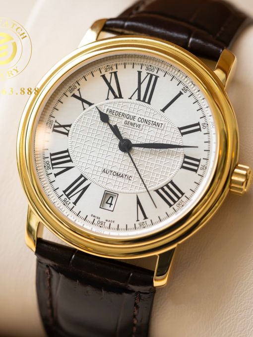 Đồng Hồ: Frederique Constant FC-303M4P5 38mm Vỏ Vàng Mặt Trắng Cọc Số La Mã Đen Rep 1:1