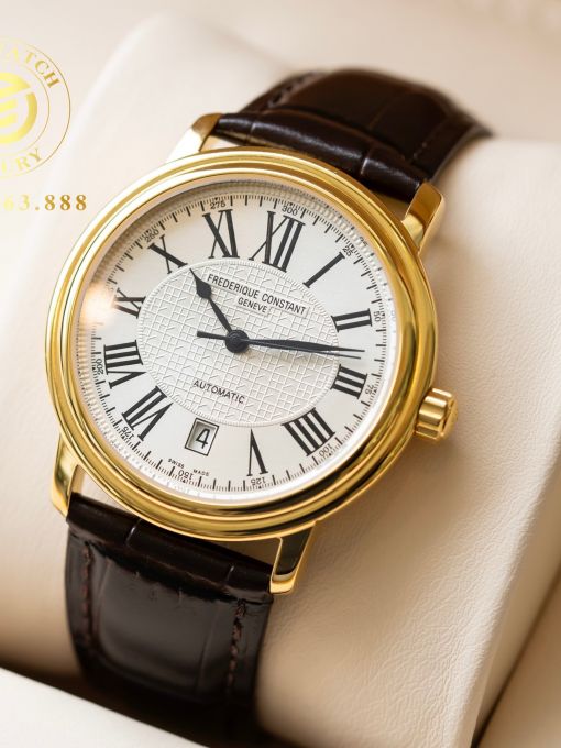 Đồng Hồ: Frederique Constant FC-303M4P5 38mm Vỏ Vàng Mặt Trắng Cọc Số La Mã Đen Rep 1:1