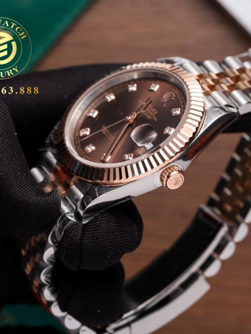 Đồng Hồ: Rolex Datejust 41mm 126331 Bọc Vàng Chocolate Cọc Số Đá Rep 1:1