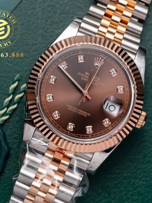 Đồng Hồ: Rolex Datejust 41mm 126331 Bọc Vàng Chocolate Cọc Số Đá Rep 1:1