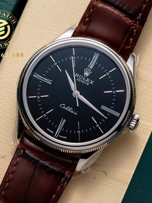 Đồng Hồ: Rolex Cellini 39mm Mặt Đen Vỏ Trắng Rep 1:1