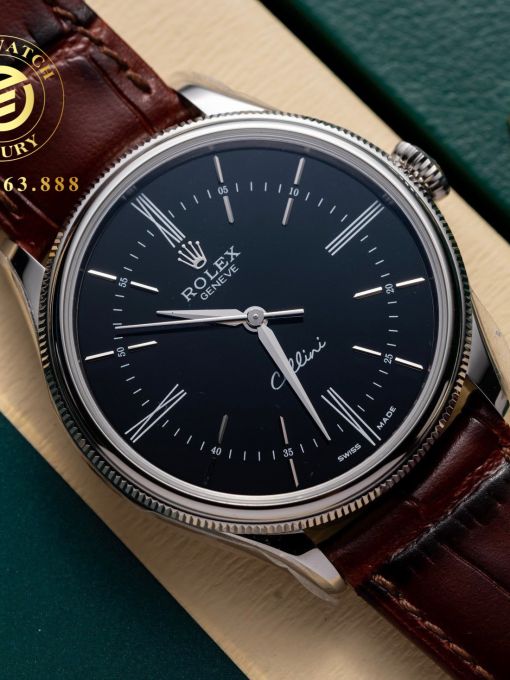 Đồng Hồ: Rolex Cellini 39mm Mặt Đen Vỏ Trắng Rep 1:1